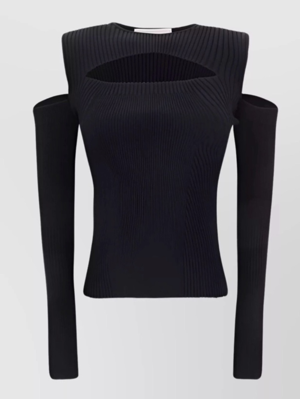 Alexander McQueen women’s Black Ribbed Cutout Cold-Shoulder top medium new